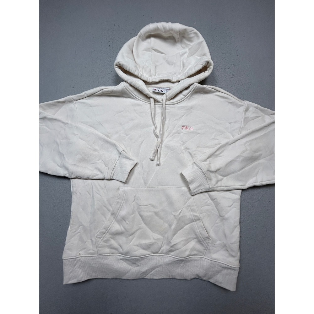 FILA Hoodie Cotton Blend Cream Pink Logo Large  Womens